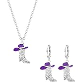 Dreuyet Western Boots Earring And Necklaces Sets for Women Dainty Sparkly Rhinestone Cowgirl Hat Dangle Drop Earrings Bohemian Rodeo Boot Pendant Necklaces Country Concert Party Outfits Jewelry