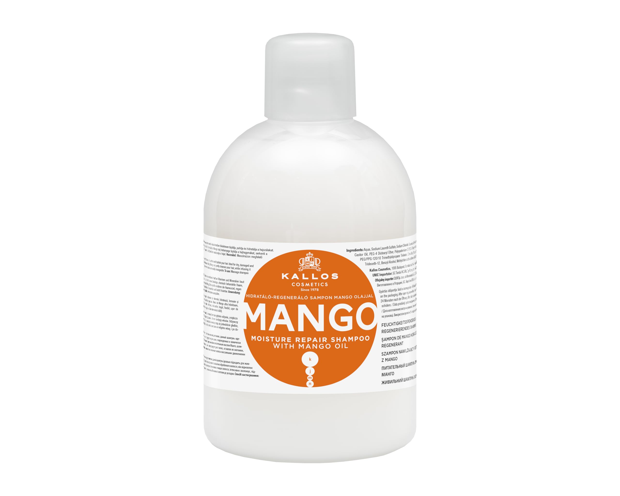 Kallos Cosmetics KJMN Mango Moisture Repair Shampoo for Dry, Split and Chemically Treated Hair, Nourishes Follicles and Restores Shine, with Vitamins, Minerals and Mango Oil - 1L
