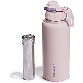 Vesmoon Vessence 32 Oz Stainless Steel Tea Infuser Bottle for Loose Leaf Tea, Water, Herbs, Fruits - Triple Layered Insulated, Leak Proof Bottle with Lid and Clip Handle - 24 Hours Hot/Cold