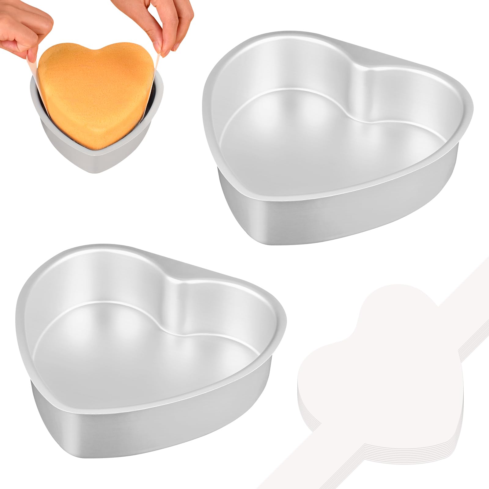 Photo 1 of **PARTIAL SET/ SOME MISSING** HUAKENER 6 Inch Heart Cake Pan, Set of 2 Heart Shaped Cake Pans with 60 Pieces Parchment Paper, Non-stick Cake Baking Pans for Kitchen Birthday Wedding