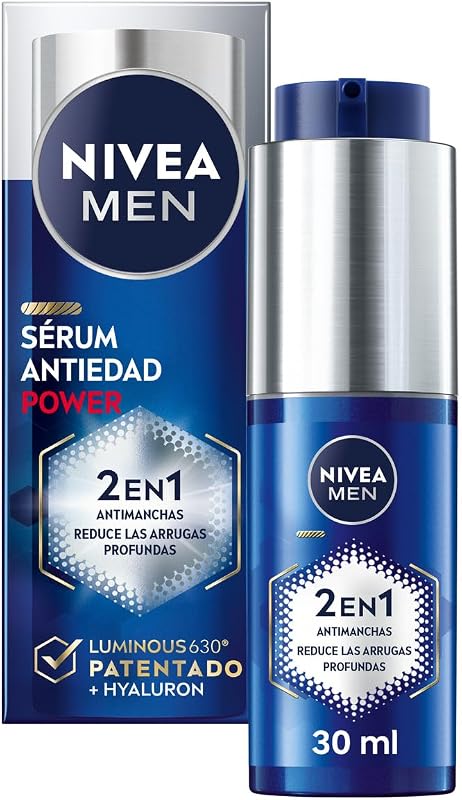 Nivea men power anti-aging serum 2 em 1 anti-manchas e antirrugas (1 x 30 ml), soro facial com luminous 630 para homens, soro anti-manchas com ácido hialurônico