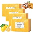 Qiuumey Scentric Glow Turmeric Soap, Lemon Turmeric Kojic Soaps, Natural Handmade Bar Moisturizing & Soothing Gentle Cleanser Soaps for Men & Women (4PCS)