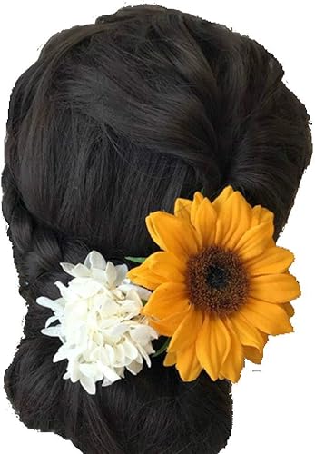 Amazon 花職人の店 いるでぱいん 髪飾り ひまわり あじさい ホワイト １輪パーツ２点セット 造花 アートフラワー ヘアーアクセサリー ウエディング ブライダル 子供 七五三 お正月 成人式 卒業式 花 浴衣 ピン コーム 通販