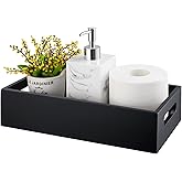ALELION Black Bathroom Basket - Wooden Toilet Tank Paper Basket with Handle for Organizing - Back of Toilet Storage Organizer for Bathroom Tank Topper Counter - Black Bathroom Decor Box