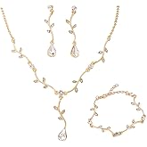 Hapibuy Crystal Bridal Wedding Jewelry Necklace Earrings Bracelet Set Rhinestone Choker Necklace For Brides Bridesmaid Women Party Acessory