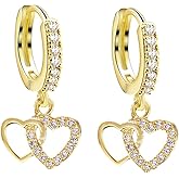 Heart Hoop Earrings for Women Chunky Gold Hoop Earrings Rhinestone Heart Drop Earrings Small Huggie Hoop Earrings for Women Jewelry Gifts