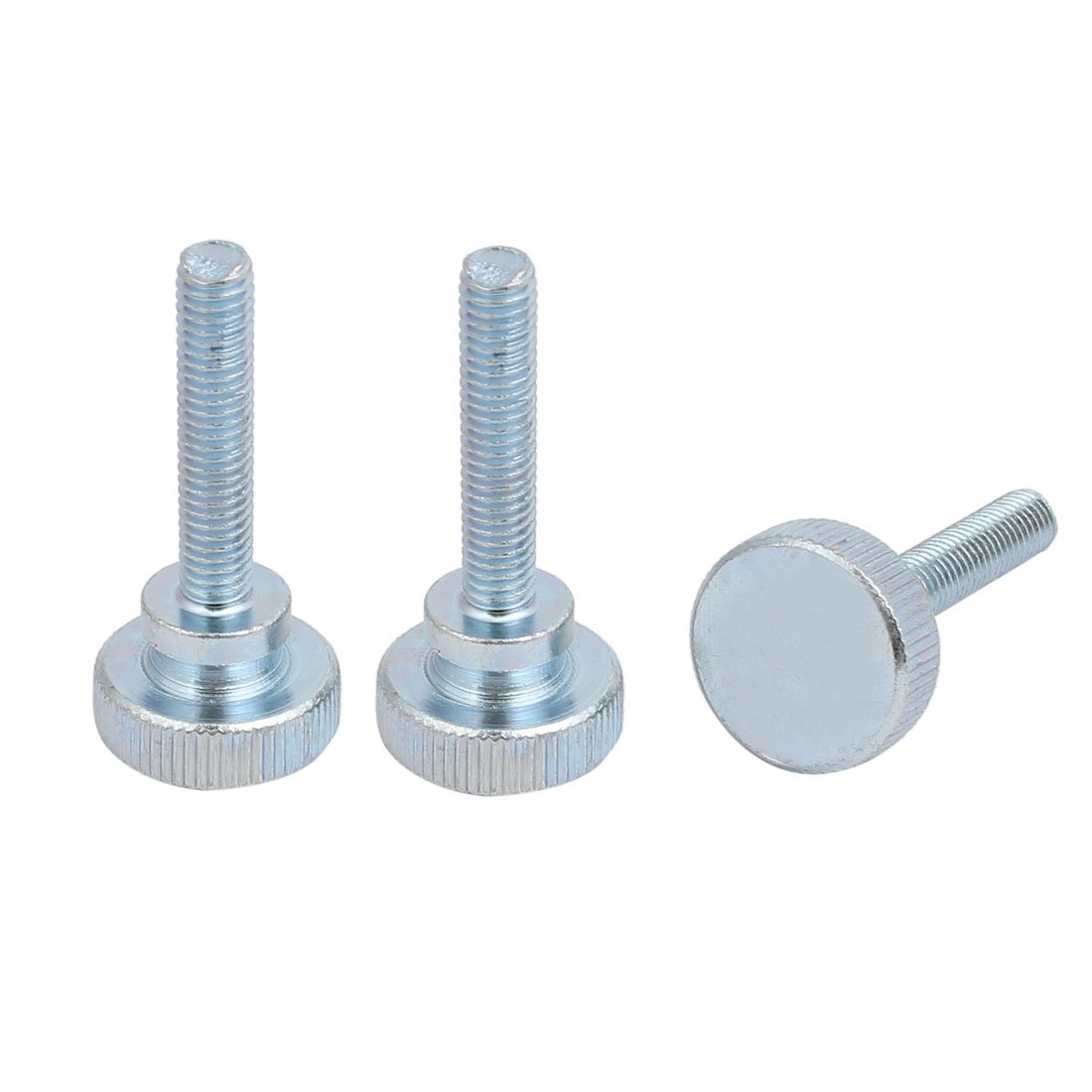 Sourcingmap M6x30mm Carbon Steel Flat Knurled Head Fully Threaded Thumb Screw Bolt 3pcs