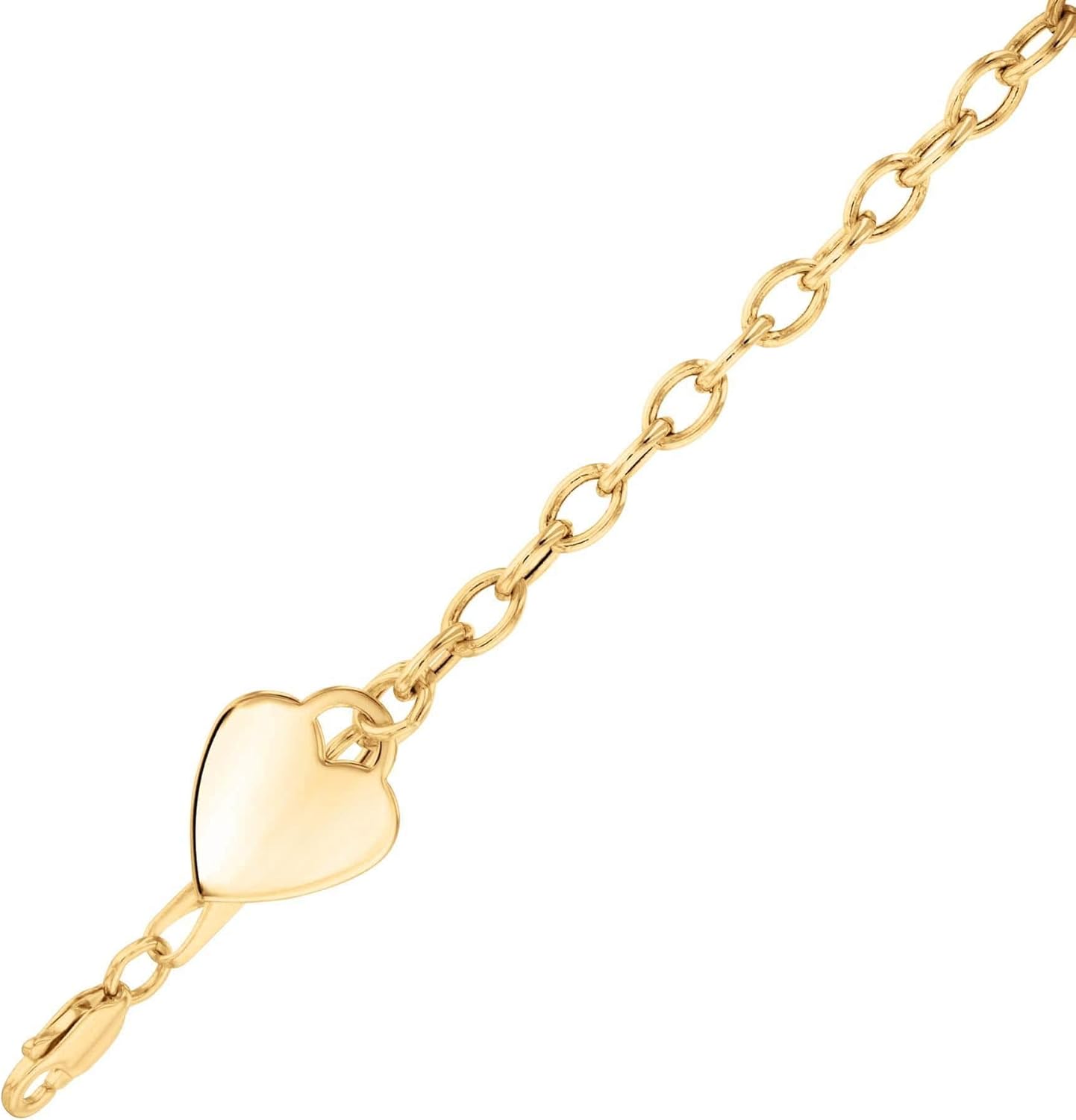Yellow Gold Bracelet with Heart Dangle Charm Jewelry