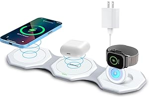 DOHONEST 3 in 1 Wireless Charger for iPhone MagSafe Foldable - Magnetic Travel 18W Fast Charging Station Soft Silicone Sleep-Friendly Portable Charger Stand for iPhone 15/14/13/12 Apple Watch AirPods Pro Qi