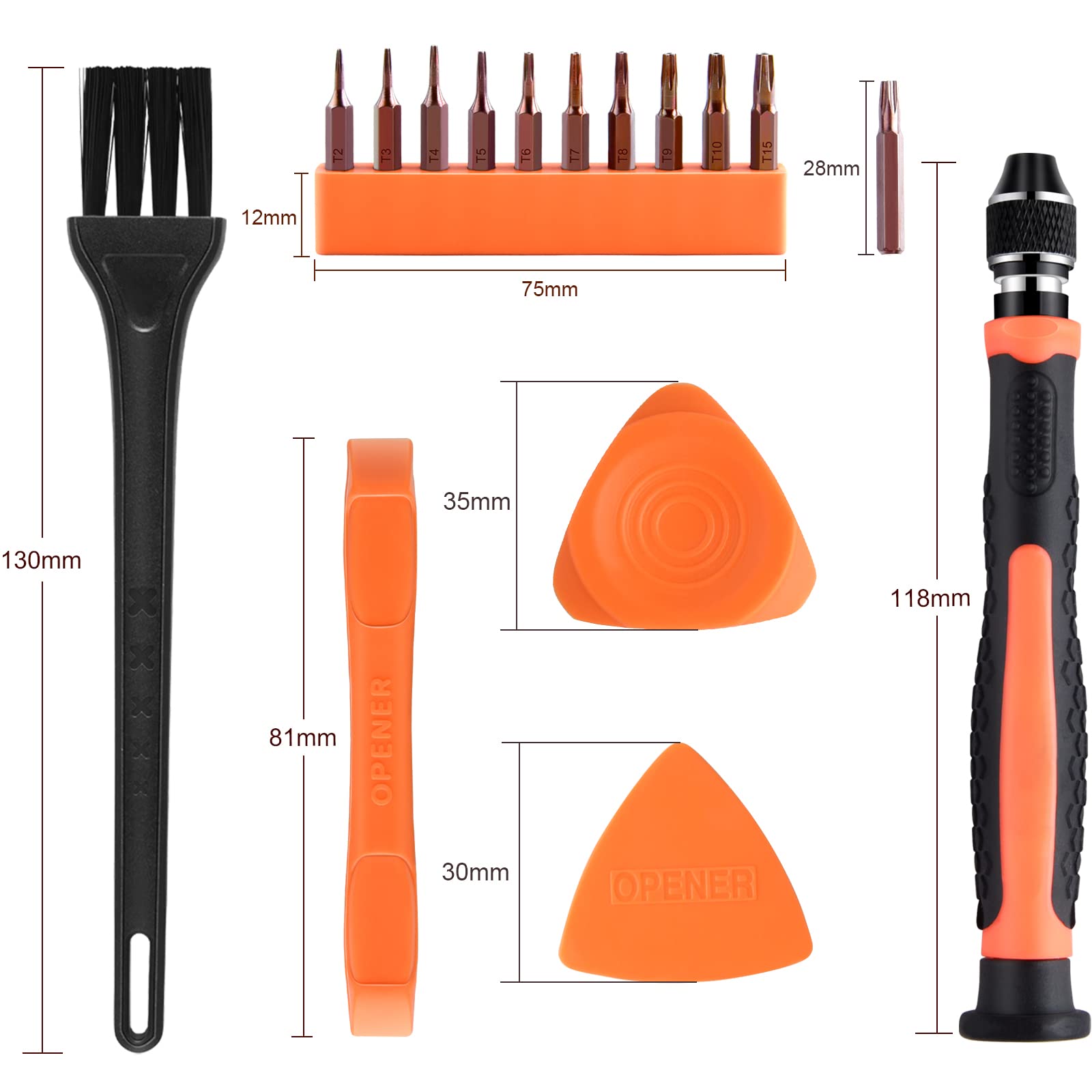 ASTARON 10 in 1 Torx Bit Set, Auswechselbare Magnetische Bits T2-T10 T15 Mit Öffnungswerkzeug, Sicherheitsschraubendreher für Telefon/Computer 2