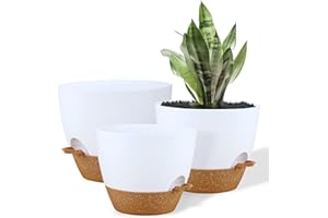 Warmplus Plastic Plant Pots Set of 3, 10/9/8 Inch Planters for Indoor, Plants with Drainage Holes and Watering Lip for Snake Plant, African Violet, Aloe and Most House Plants, Whtie