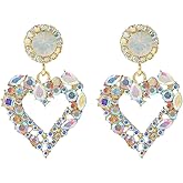 FUTIMELY Large Heart Drop Dangle Earrings for Women,Spring Rhinestone Crystal Sparkling Tassel Statement Earrings Bridal Preppy Personalized Jewelry