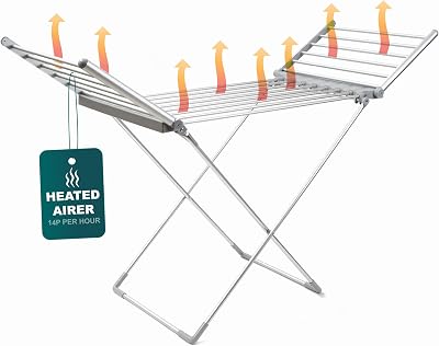 OurHouse Heated Winged Clothes Airer, 20 Bars, 15kg Capacity, Portable