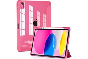 OKP for New iPad 10th Generation Case 2022, ipad 10.9 inch Case with Trifold Stand, Auto Wake/Sleep, Protective Cover with Slim Lightweight Clear PC Back Shell for Women Men, Rose Red