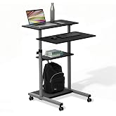 Mount-It! Rolling Desk Adjustable Height up to 54.7", Portable Standing Desk for Laptop or Podium Stand with Wheels, Mobile Roller Presentation Cart, Computer Work Station 27.5" Wide, Locking Wheels
