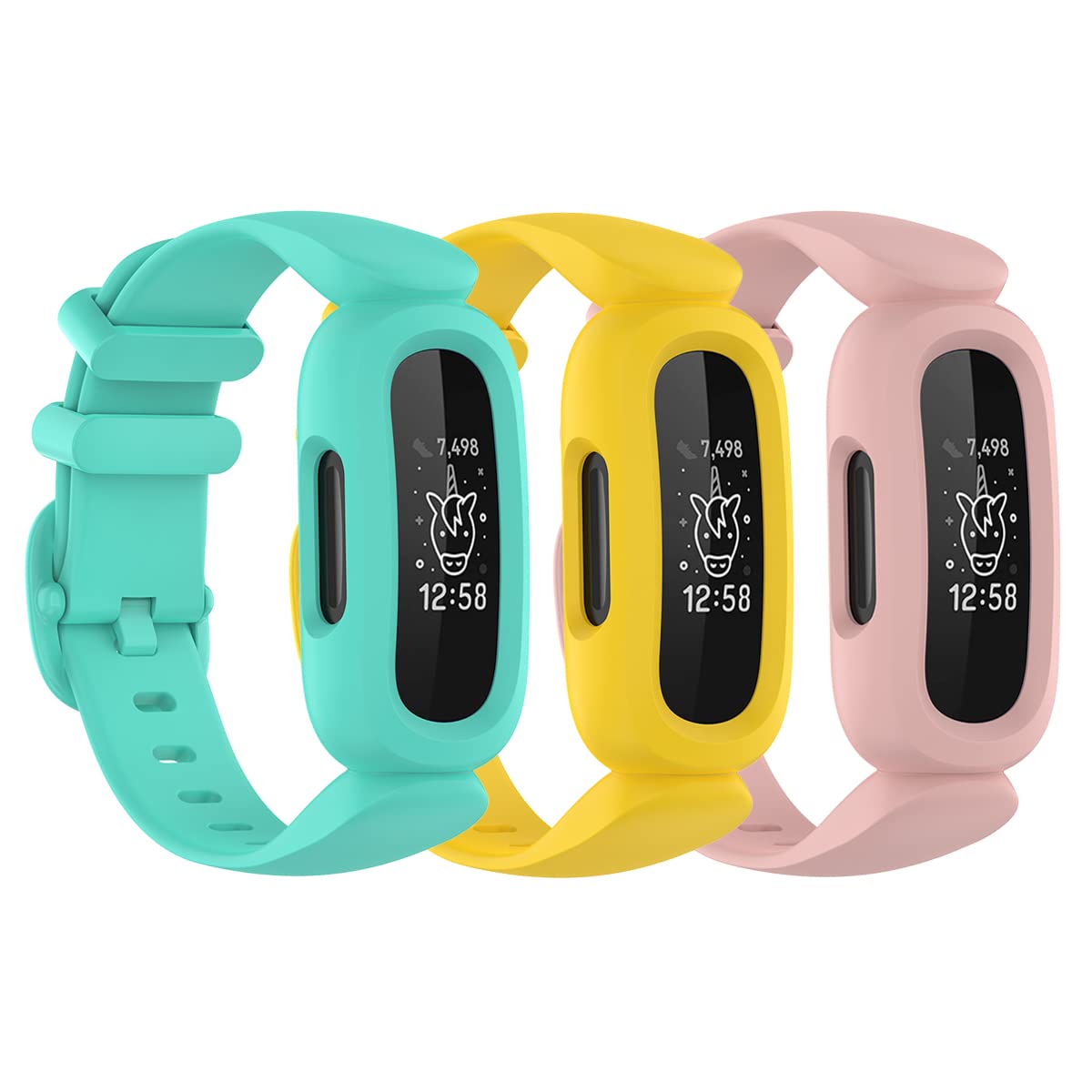 honecumi 3 Pack Straps Compatible with Fitbit Ace 3 Watch Bands for Kids Children - Colorful Skin-Friendly Watch Strap Wristband Bracelet Replacement Accessory for Boy Girl Gift