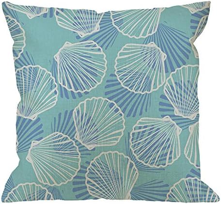 HGOD DESIGNS Seashell Pillow Case,Blue and White Seashell Design Pattern Cotton Linen Home Decorative Throw Pillow Case Cushion Cover for Sofa Couch 18x18 inch Blue White