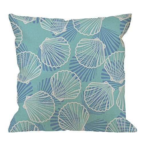 HGOD DESIGNS Seashell Pillow Case,Blue and White Seashell Design Pattern Cotton Linen Home Decorative Throw Pillow Case Cushion Cover for Sofa Couch 18x18 inch Blue White