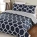 Mohap Floral Quilt Set 3 Piece Queen Size for All Season Soft and Breathable Bedspread 1 Quilt and 2 Matching Shams Dark Blue Geometric Pattern