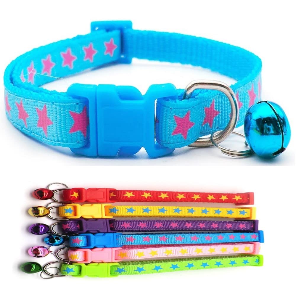Small Dog Puppy Pet Collar Star Design with Bell Nylon Adjustable Size 19-32cm Blue