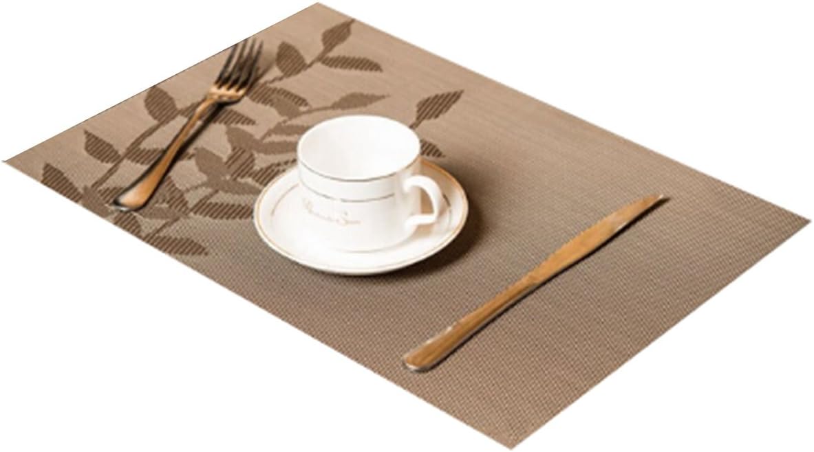 Canank PVC Table Place Mats Placemats Washable Non-slip Table Decor Mats for Kitchen Dining Table with Leaf Style Set of 6 (brown)