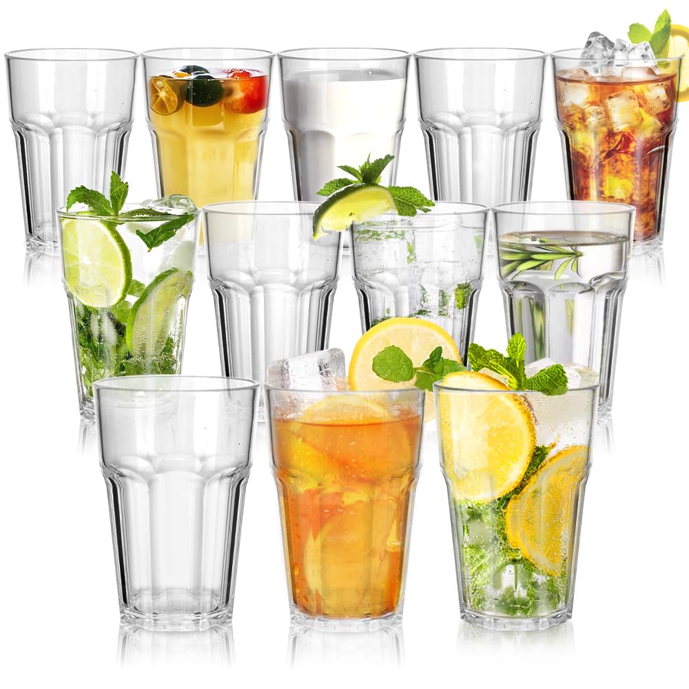 DIBALIYI Reusable Premium Plastic Cups, 12 OZ Transparently Glasses Tumbler, 420ml Unbreakable Stackable Drinking Glasses for Kids and Adults, Stackable Acrylic Cup for Home Picnic (420ml, 12PCS)