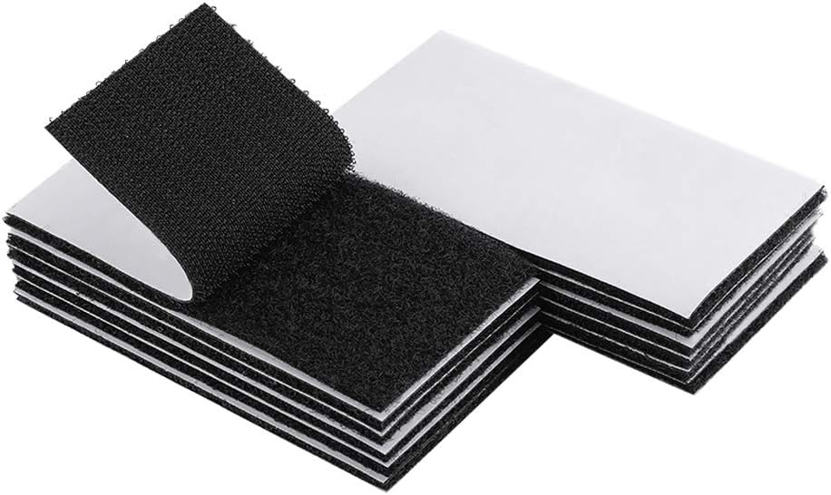 Melsan 2x4 Inch Adhesive Square Hook and Loop Tape - 12 Sets - Sticky Back Fastener for Indoor or Outdoor Use - Instead of Holes and Screws, Black: Industrial & Scientific