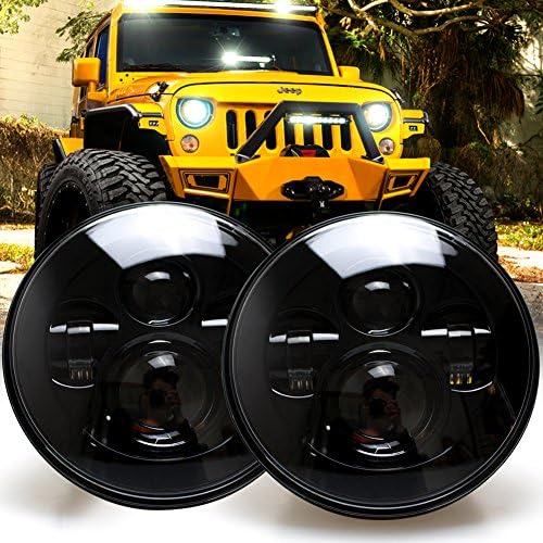 7" Led Jeep Wrangler Headlight 45W Cree Round High &amp; Low Beam without Halo Ring H4 H13 wire harness adapter for Jeep Wrangler JK TJ LJ ([Only Headlight])