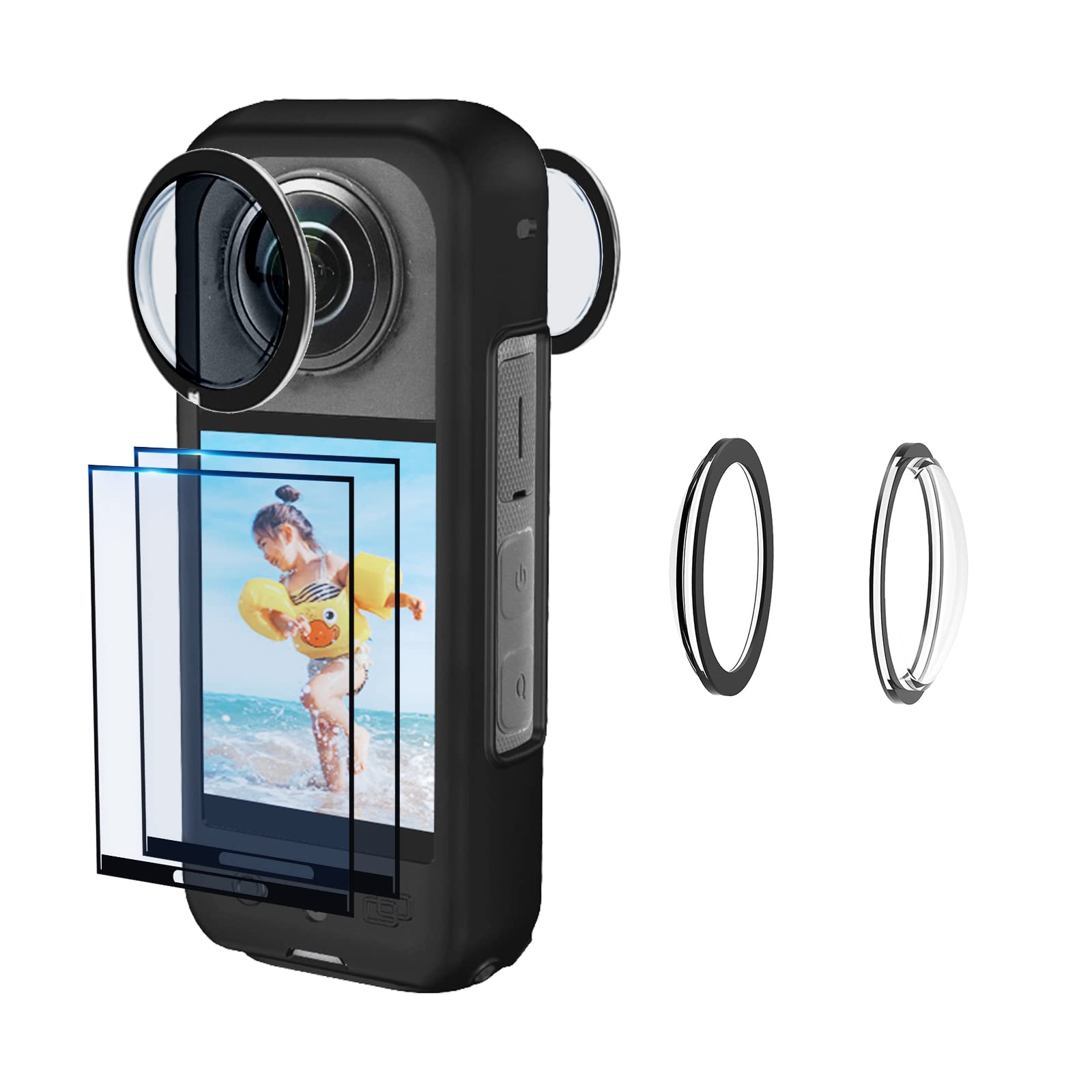 JZW-Shop for Insta 360 X3 Lens Guards with Screen Protector, Tempered Glass Screen Protector for Insta 360 X3 Accessories 9H Hardness Anti-Scratch