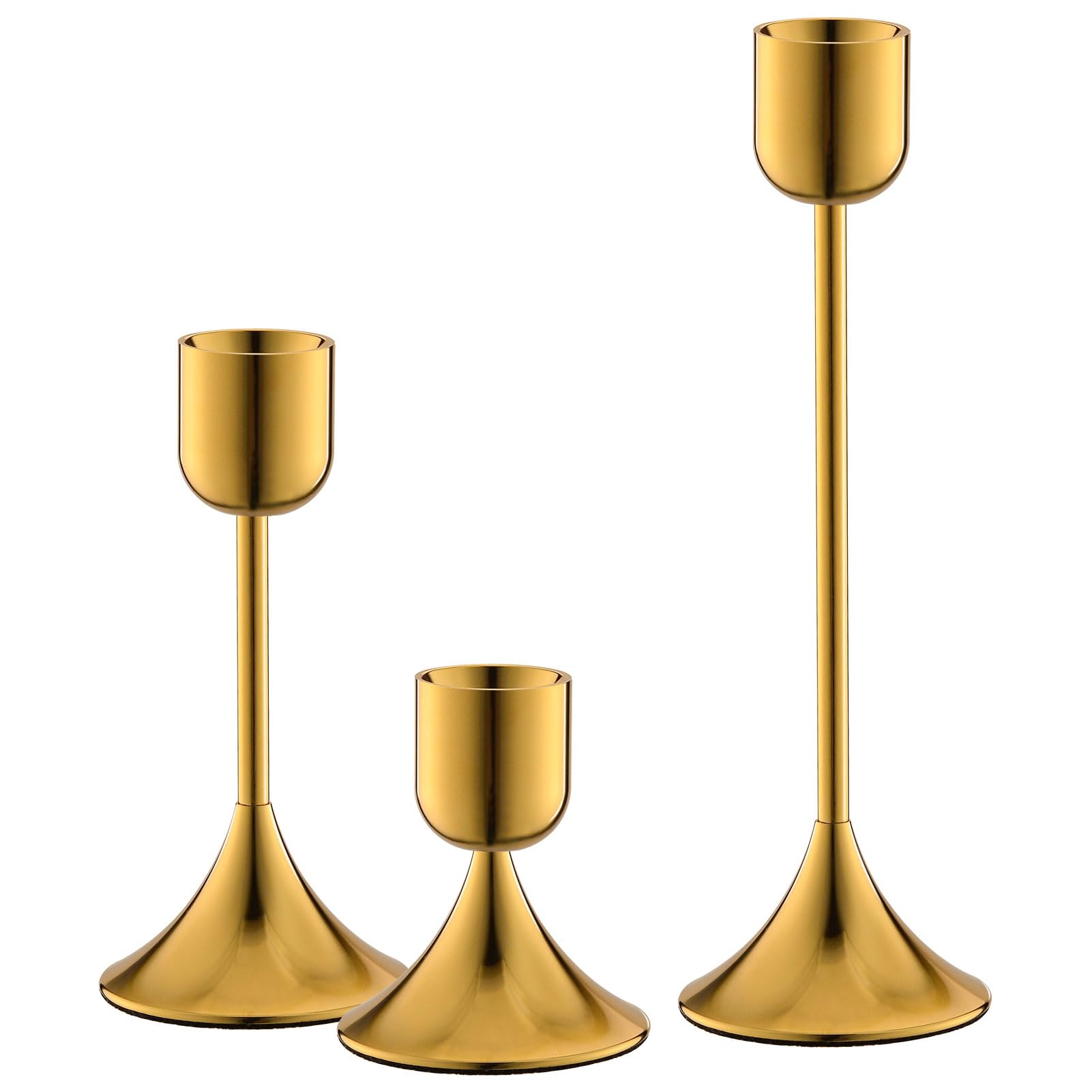 idyllictime Candle Holder Metal Heavy Base for Room Décor Christmas Decorations Party Wedding Halloween (Titanium Gold, 1 Set(3 Pcs))