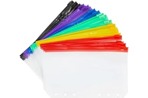 Okuna Outpost Pencil Pouch - A6, Clear Plastic, Double Zipper, 6-Hole, Multicolor, 24-Pack - Binder Pencil Pouches & Money Envelopes for Cash, Teacher Supplies