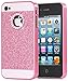 BENTOBEN iPhone 4S Case, iPhone 4 Case, Glitter Bling Sparkly Rhinestone Hybrid Slim Hard Cover Laminated with Luxury Shiny Synthetic Leather Protective Case for Apple iPhone 4/4S, Rose Red