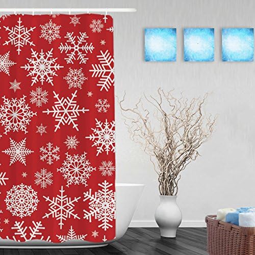 Christmas Cute Snowflake Decor Bathroom Shower Curtains Mildew And Fade Resistant Ployster Fabric Red And White 36"x72"Inch