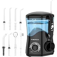 TUREWELL Water Dental Flosser for Teeth/Braces, Water Teeth Cleaner Pick 8 Jet Tips and 10 Pressure Levels, 600ML Large Water