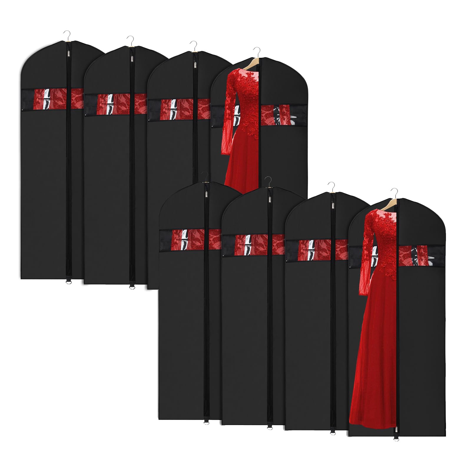 Univivi Garment Bags for Dresses, Clothes Covers Protector Bags 60", Waterproof Dust Proof Garment Covers Moth Proof Dress Cover Bag, Wedding Dress Bag, Suit Bags for Travel and Storage - 8 Pack
