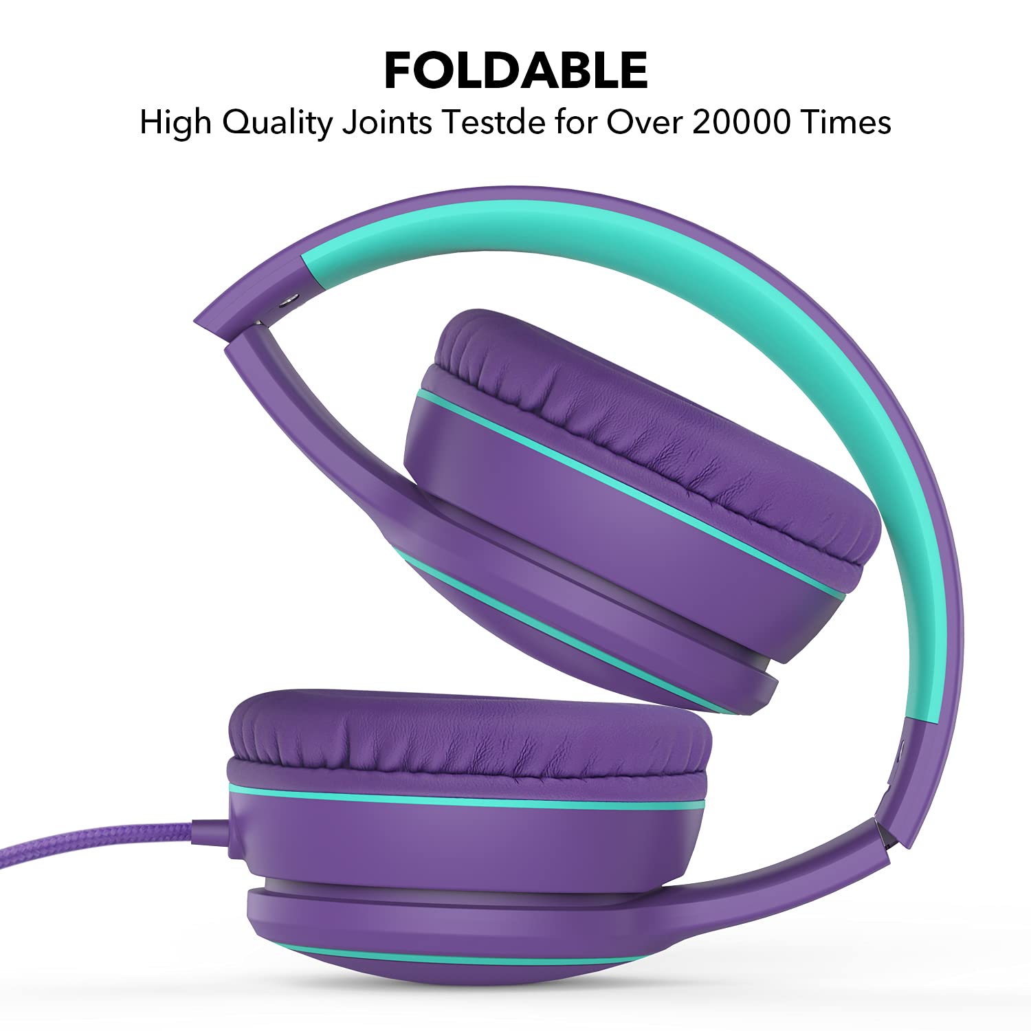 RORSOU R10 Over-Ear Headphones with Microphone, Lightweight Folding Stereo Bass Headset with 1.5M No-Tangle Cord, Portable Wired Headphones for Smartphone Tablet Computer MP3 / 4 (Purple)