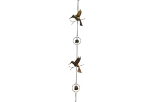 Ancient Graffiti Hummingbirds & Bells Rain Chain, Flamed Copper Colored