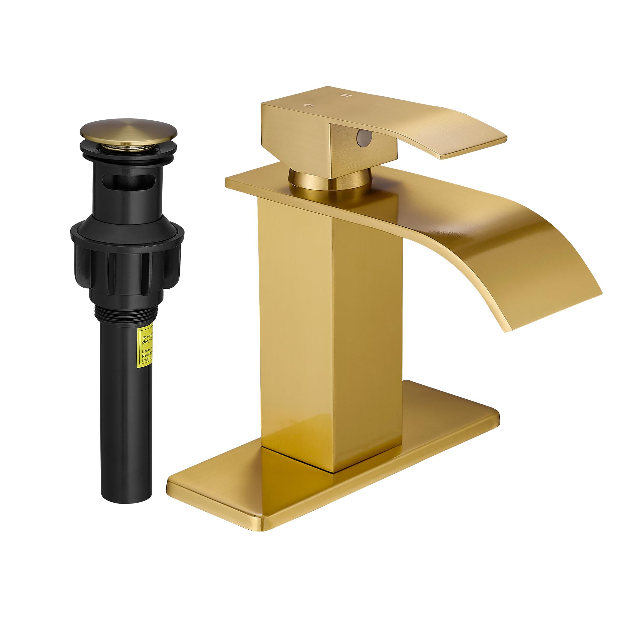 Photo 1 of *MISSING PARTS - See Clerk Notes*
FRANSITON Brushed Gold Waterfall Bathroom Faucet Lavatory Single Handle 1 or 3 Hole Bathroom Sink Faucet with Deck and Pop-up Drain (Brushed Gold, Short)