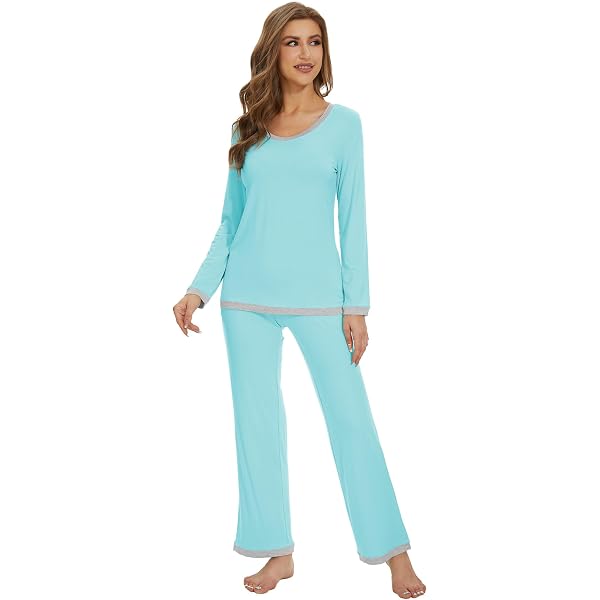 WiWi Women’s Bamboo Viscose Pajama Set – 3/4 Sleeve Top & Pants, Navy, Large, Soft & Lightweight Sleepwear