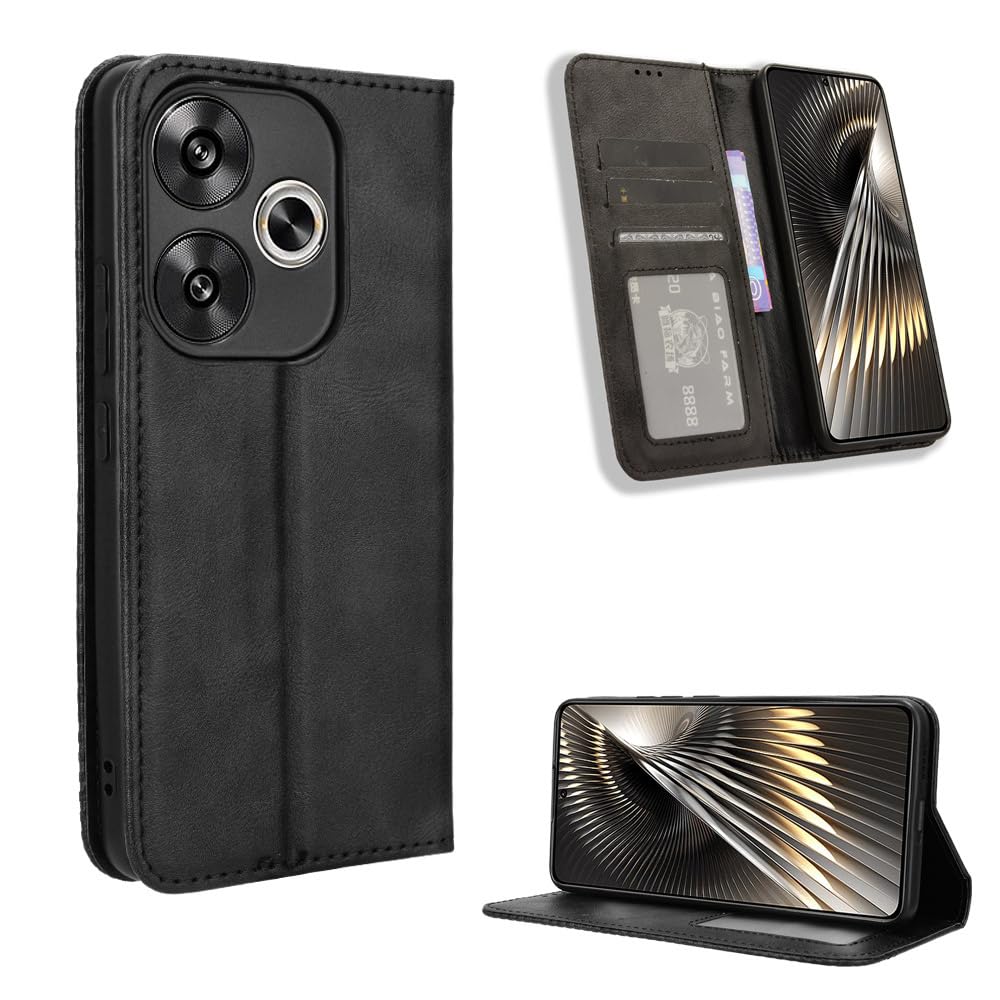 COMAKU Compatible with Xiaomi Poco F6 Case Leather - Flip Cover Protection magnetic Phone Case wallet with Card Holder - Black