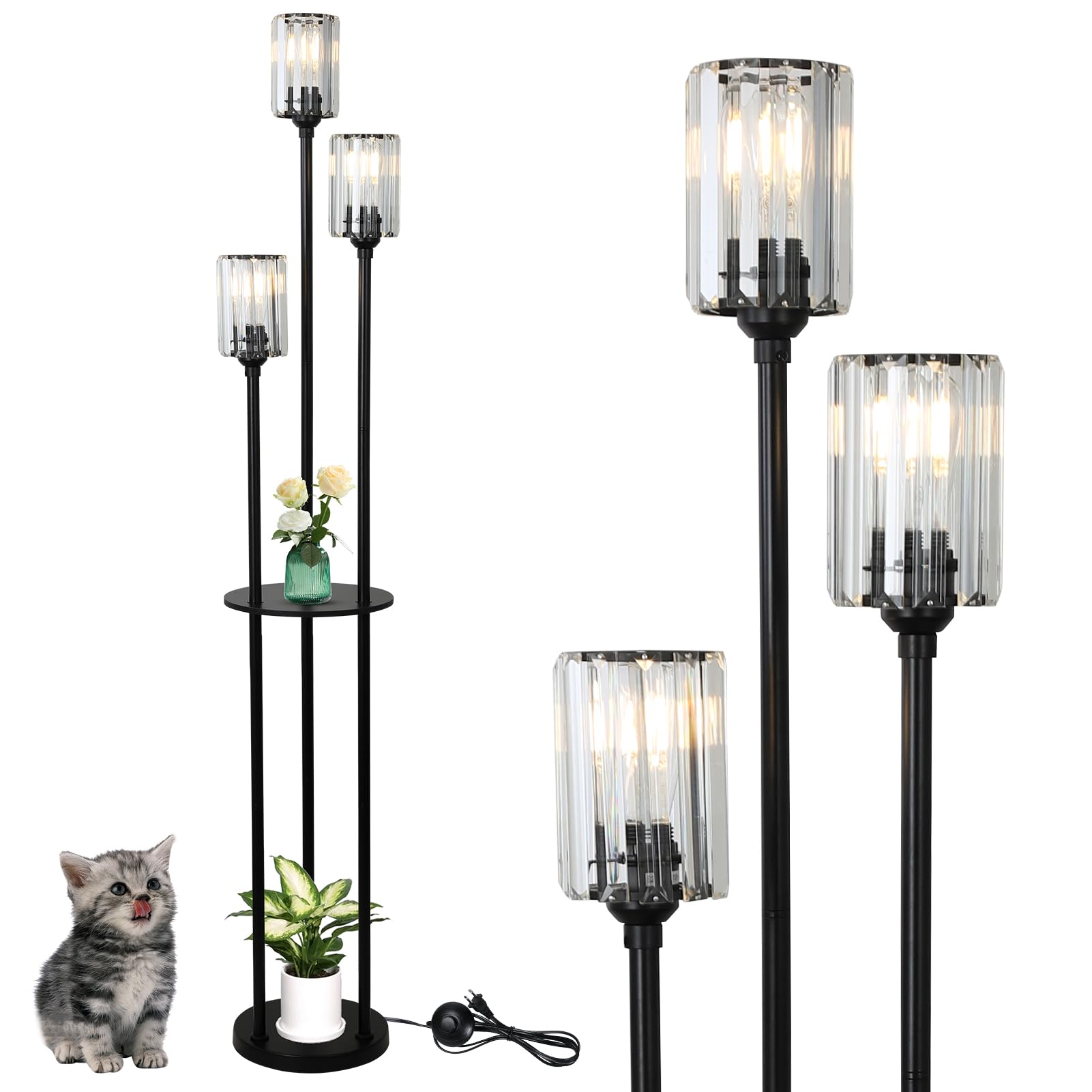 HMVPL Crystal Floor Lamp with Shelves, Modern Floor Lamps for Living ...