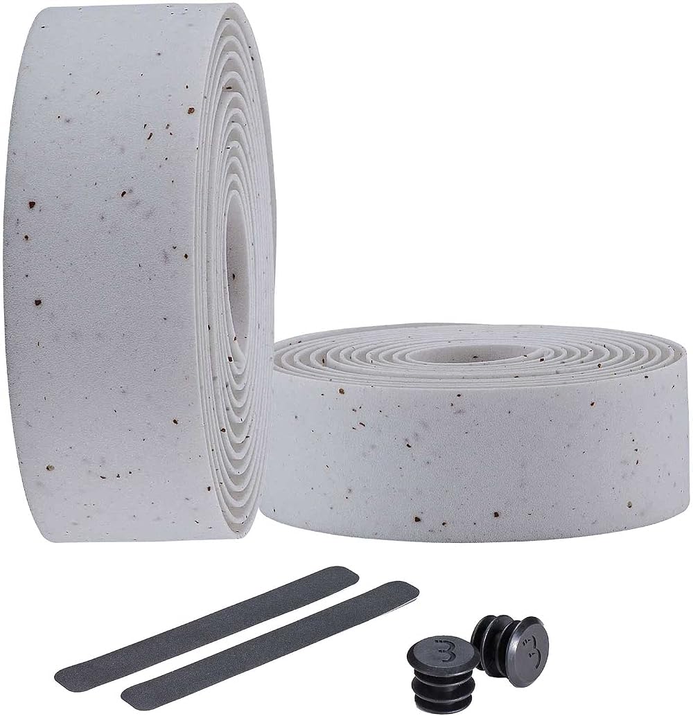 BBB RaceRibbon BHT-01 White Cork Handlebar Tape with Plugs - 200 cm
