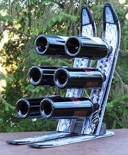 Recycled 6-Bottle Snow Ski Wine Rack (Blue)