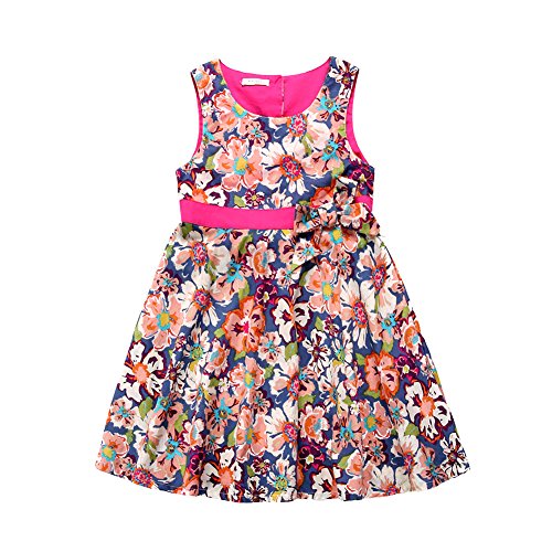 KID1234 Girls Floral Dress, Summer Vintage Sleeveless Flowers Printed Party Dress