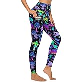 MSOKAZZLES Mushrooms High Waisted Exercise Yoga Pants for Women Running Sports Workout Yoga Leggings with Pockets XL
