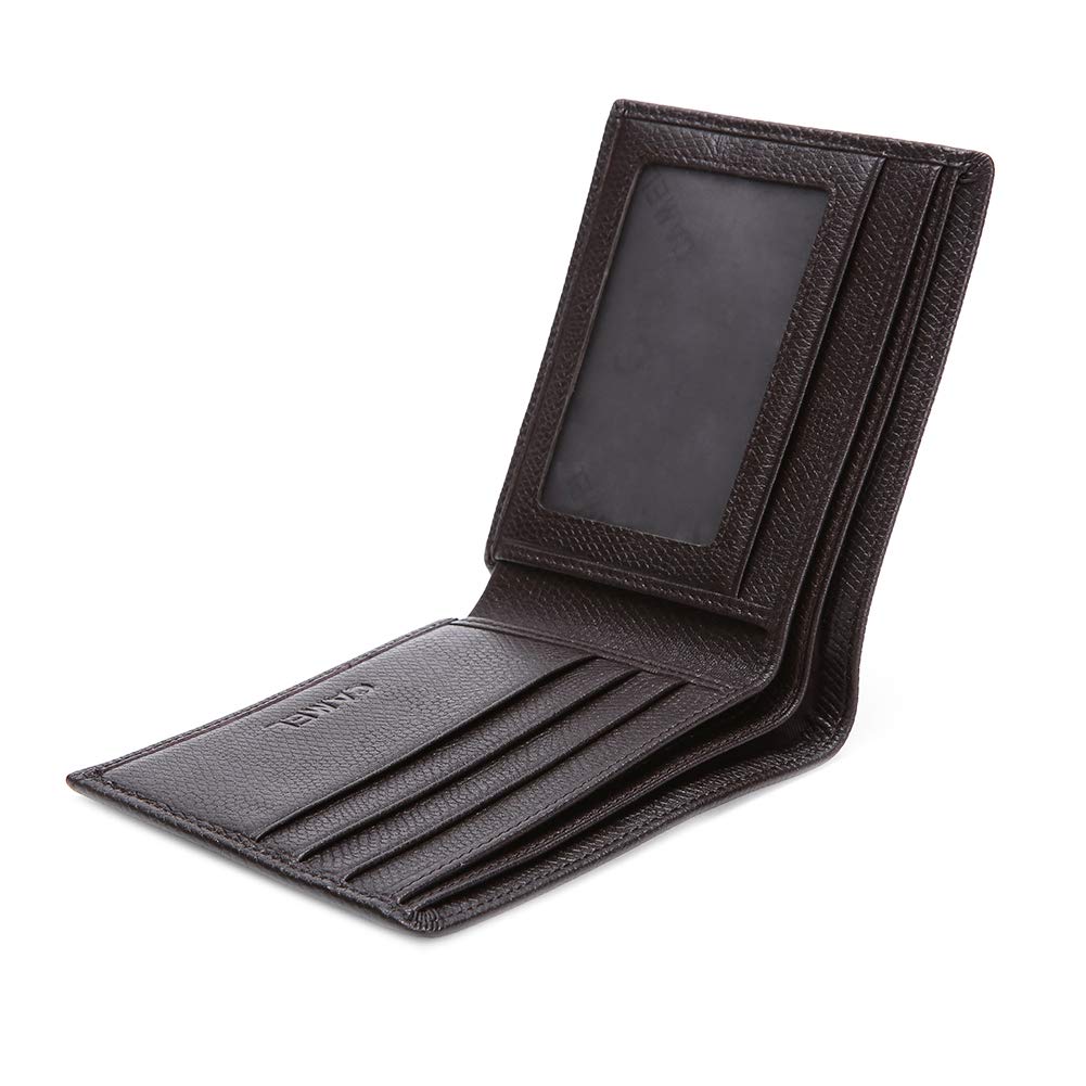 CAMEL CROWN Men\'s Wallet, Slim Fold Leather Wallet with Credit Card Slots and ID Pocket (Dark Brown)