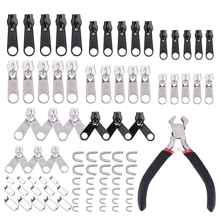 Reißverschluss-Ersatzset Werkzeug, 85-teiliges Universal Mix Größe Nylon Reißverschluss Reparatur Kit mit Reißverschluss-Zang