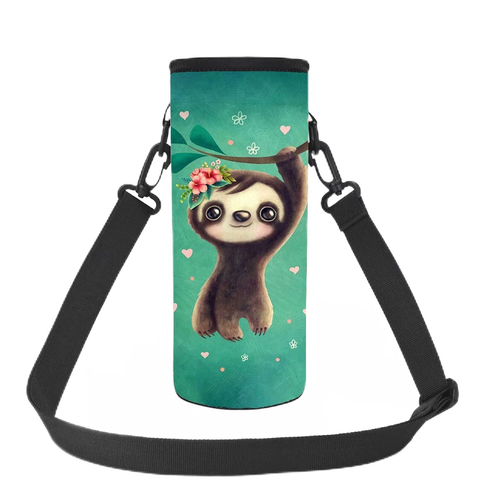 NETILGEN Personalised Water Bottles for Kids Carrier Bag Case Cute Sloth Baby Pattern 500ML or 750ML Adjustable Shoulder Strap Fit Stainless Steel and Plastic Bottles