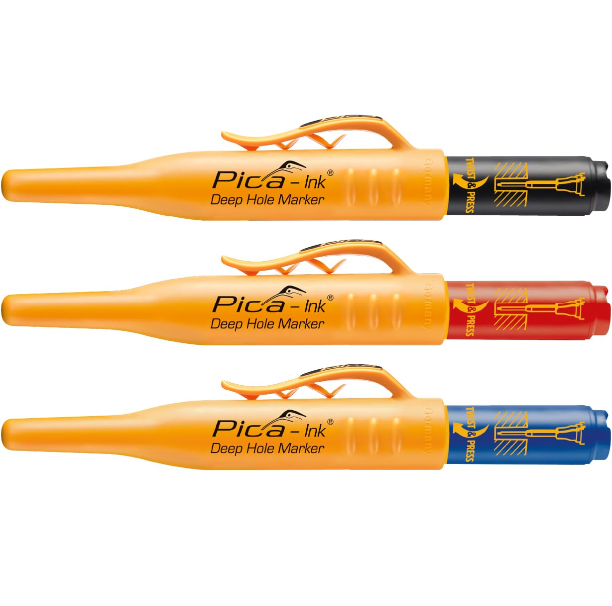 Pica Ink Set, Permanent Marker pens, 3 pens, Black, Blue, Red (Pack of 3)