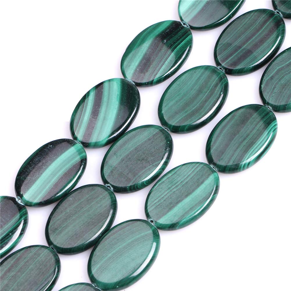Sweet & Happy Girl's Store 18x25mm Oval Gemstone Grade A Malachite Beads Strand 15 Inch Jewellery Making Beads